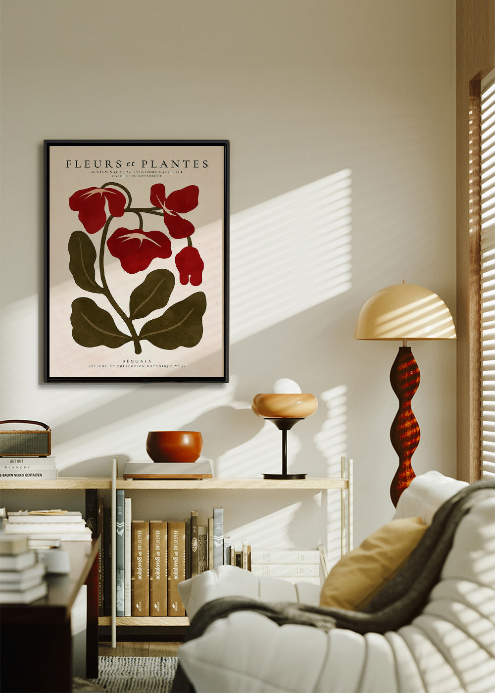 Botanický plakát: Červená begónie stylizovaná