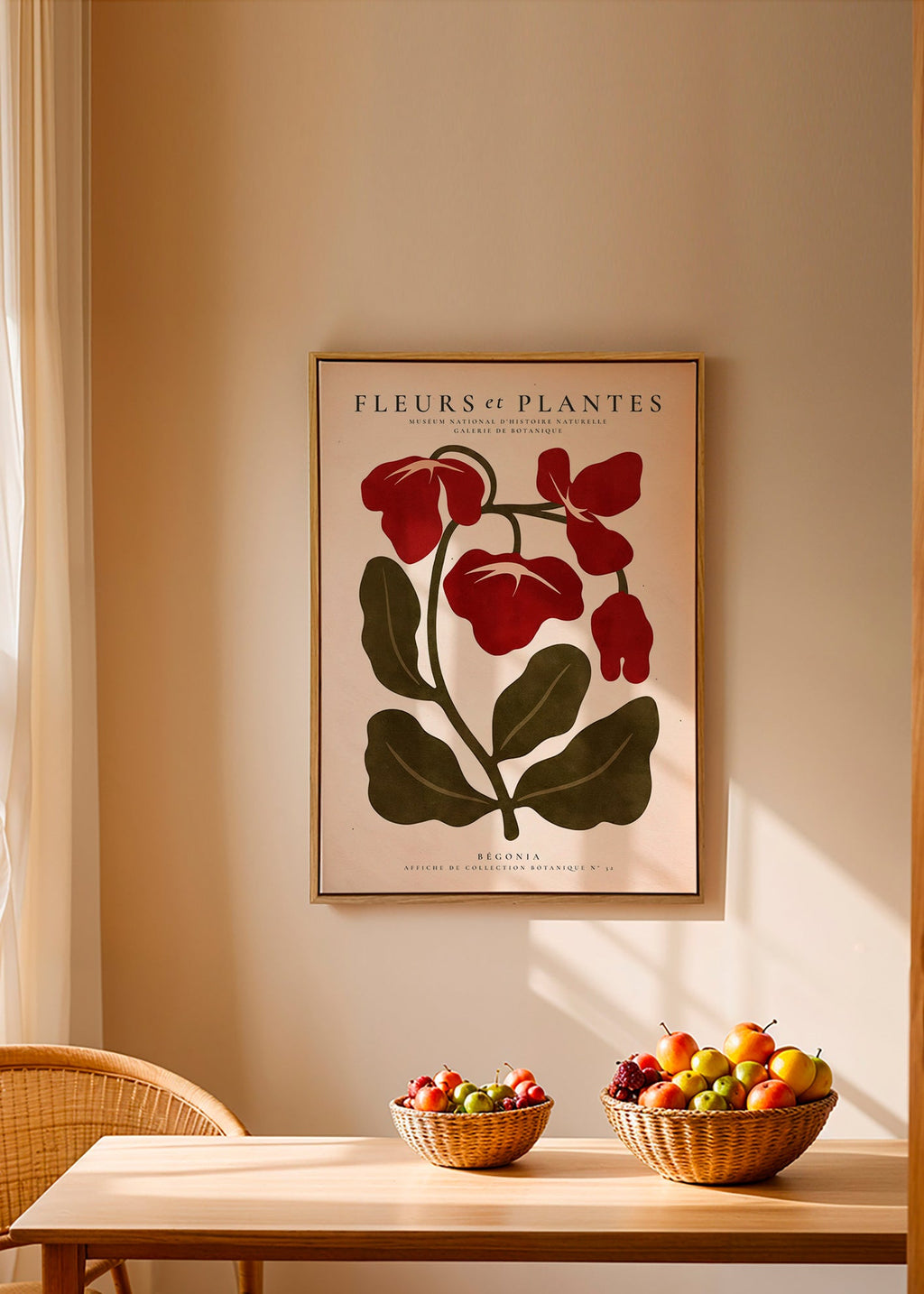 Botanický plakát: Červená begónie stylizovaná