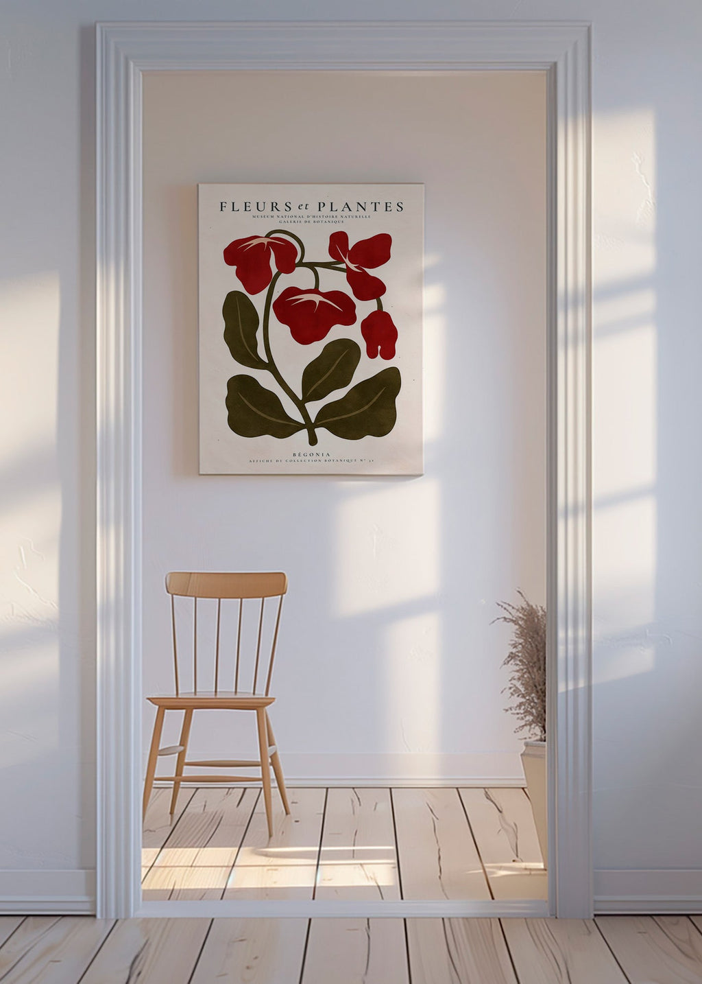 Botanický plakát: Červená begónie stylizovaná