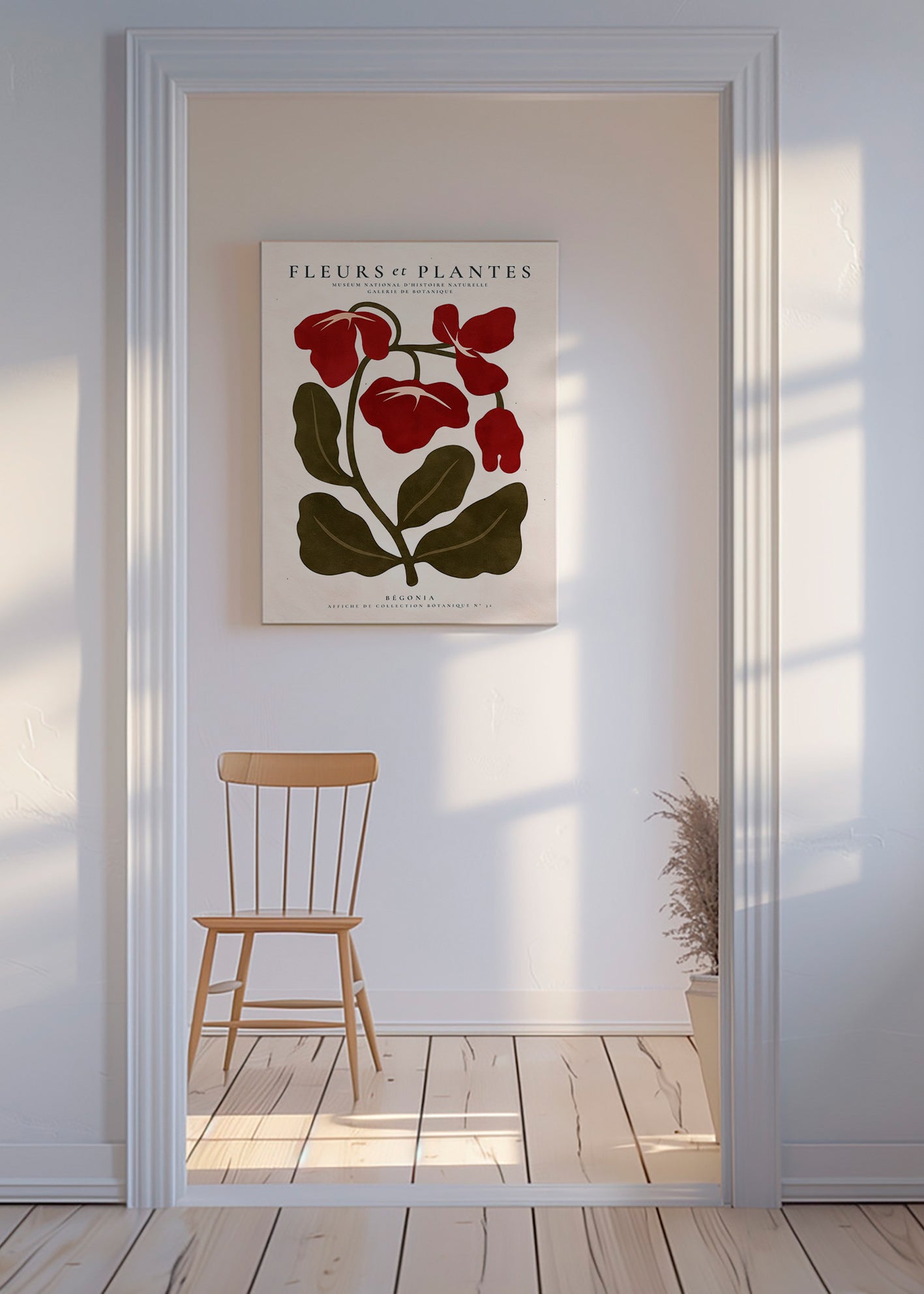 Botanický plakát: Červená begónie stylizovaná