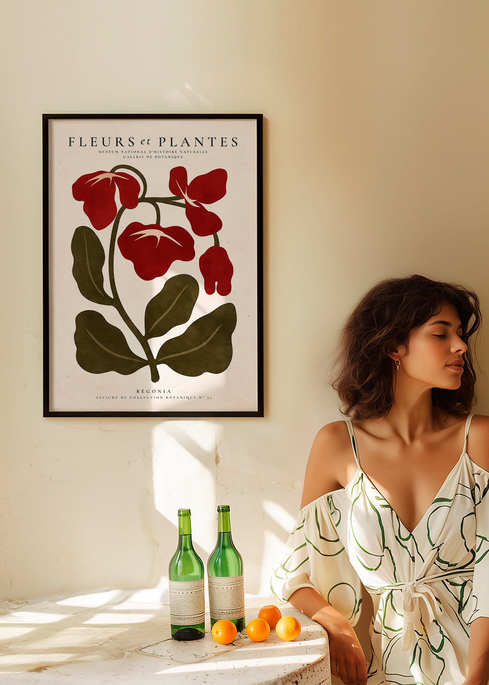 Botanický plakát: Červená begónie stylizovaná