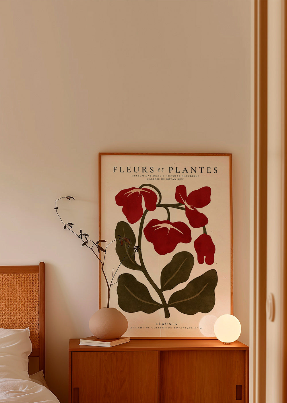 Botanický plakát: Červená begónie stylizovaná