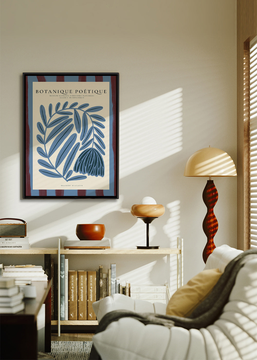 Botanický plakát: stylizovaná modrá akácie