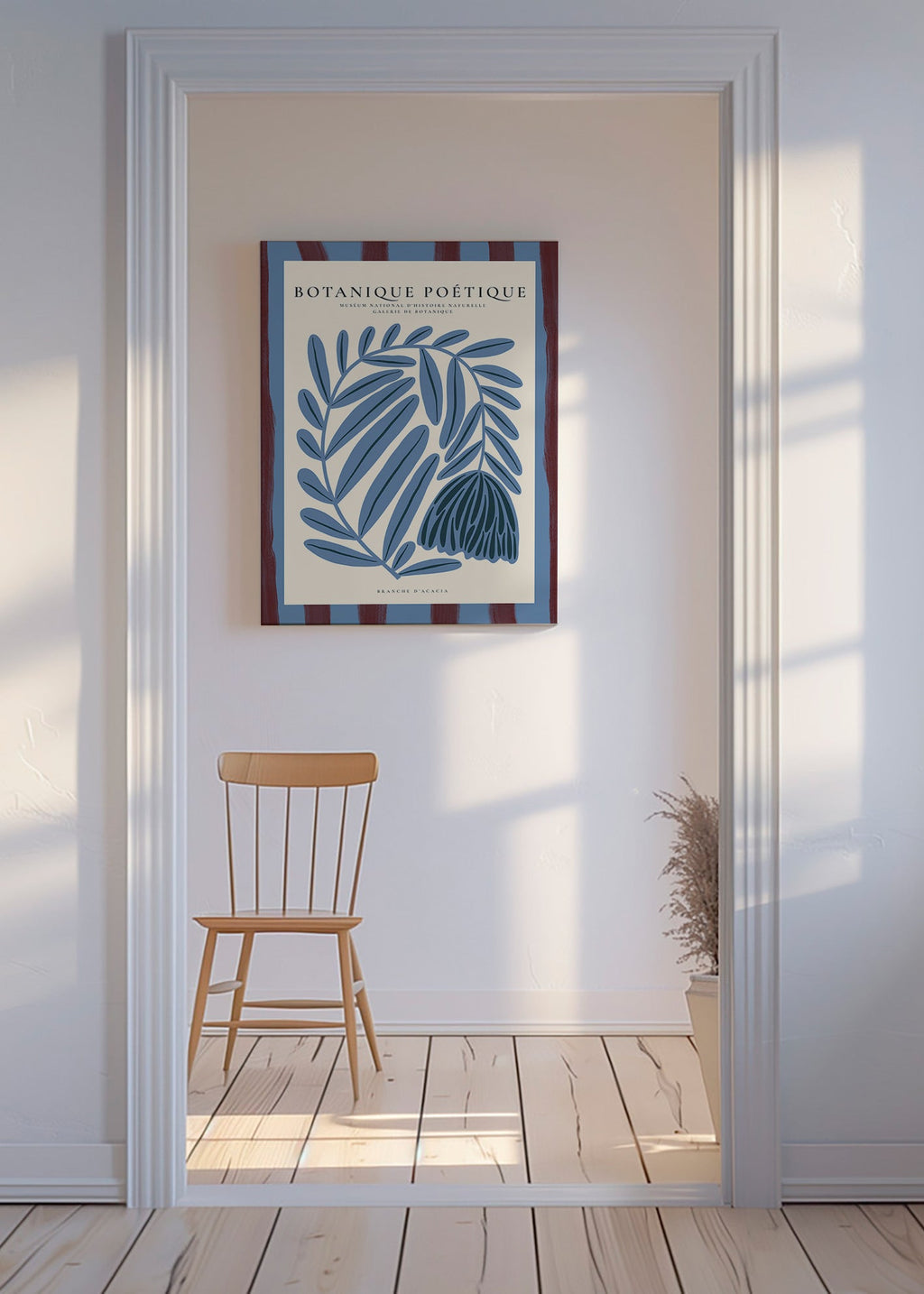 Botanický plakát: stylizovaná modrá akácie