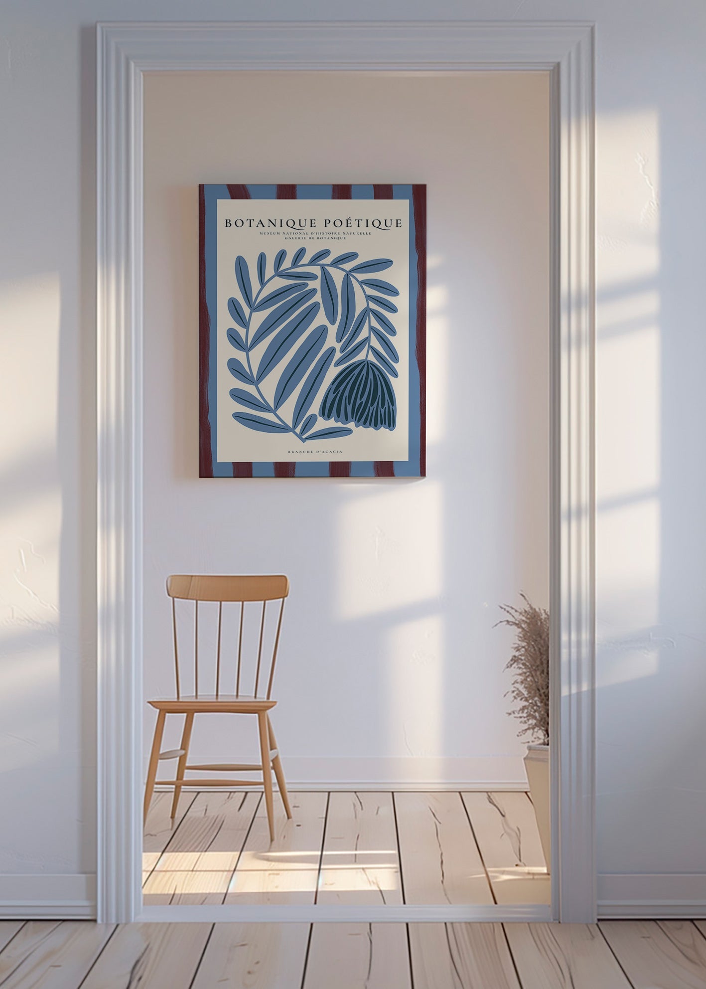 Botanický plakát: stylizovaná modrá akácie
