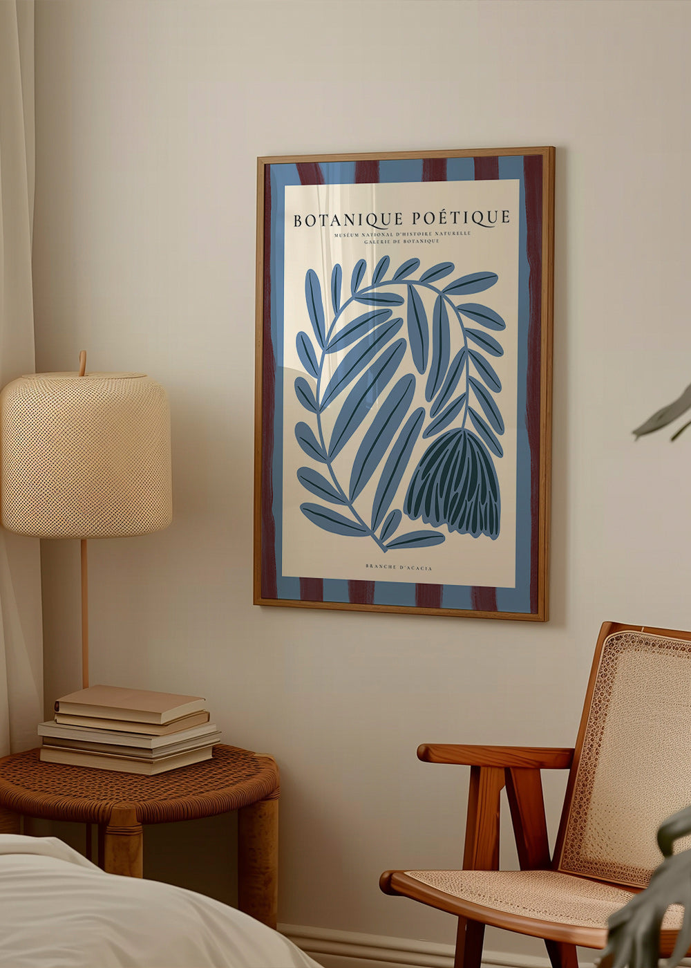 Botanický plakát: stylizovaná modrá akácie