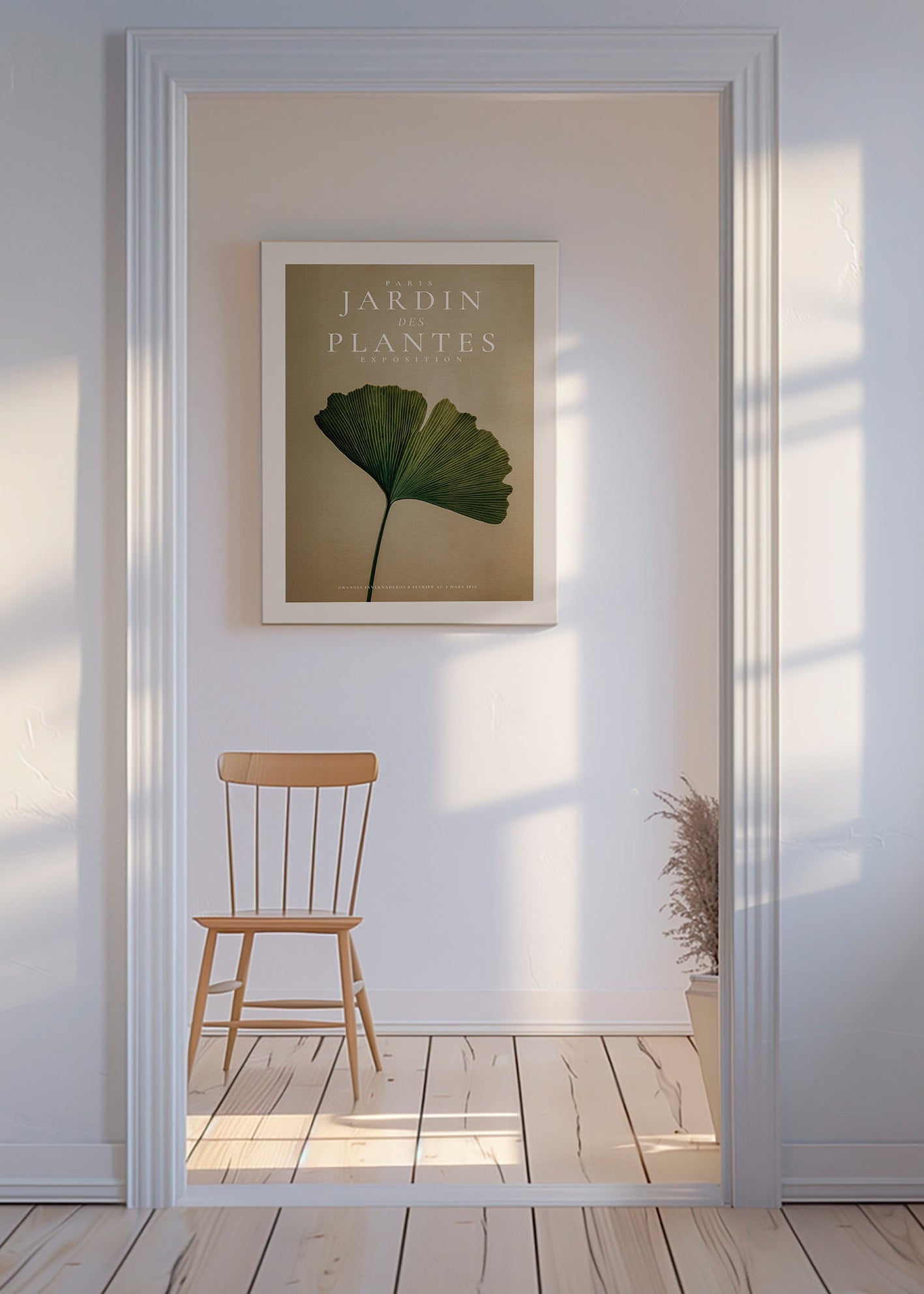 Botanický plakát s listem gingka a klasickou typografií