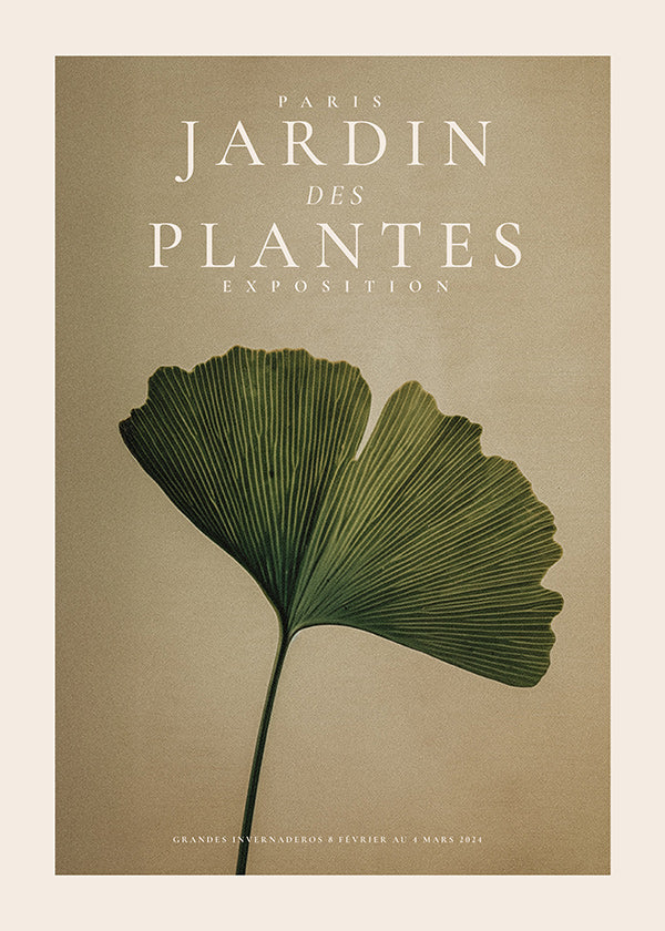 Botanický plakát s listem gingka a klasickou typografií