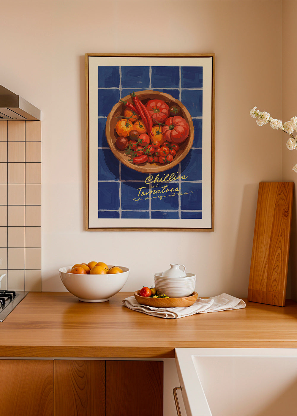 Obraz do kuchyně s ilustrací chilli a rajčat
