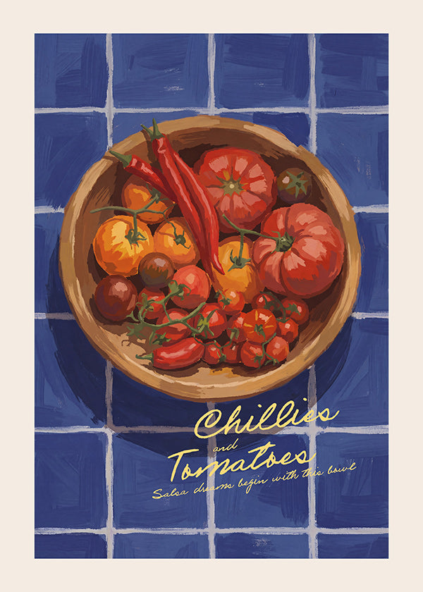 Obraz do kuchyně s ilustrací chilli a rajčat