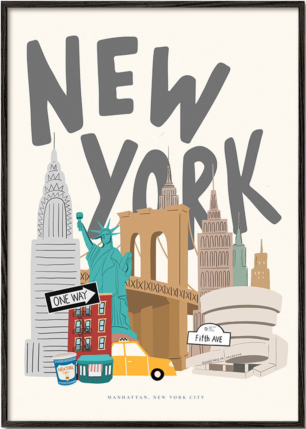 Cestovatelský plakát s ikonami New Yorku
