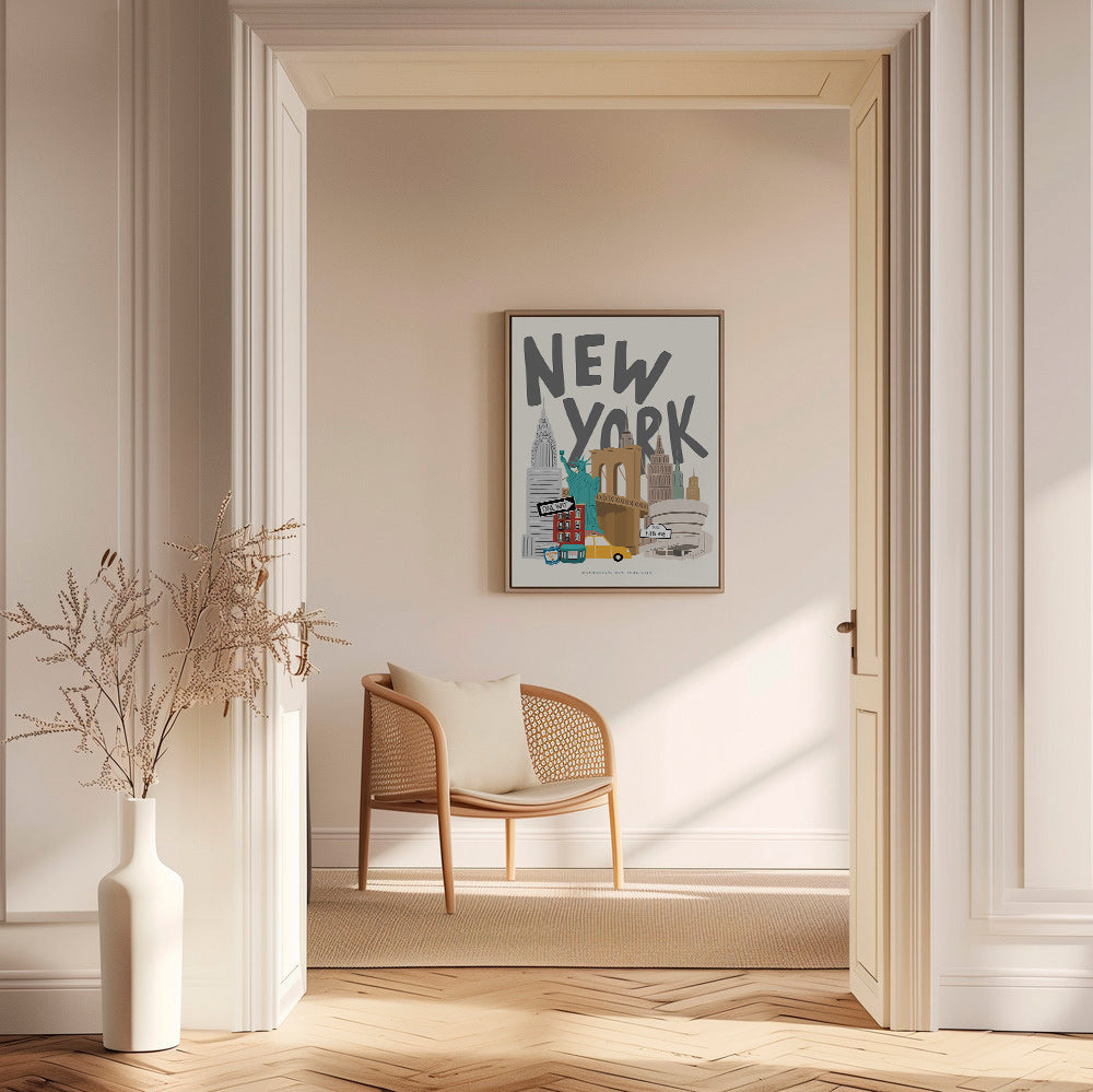 Cestovatelský plakát s ikonami New Yorku