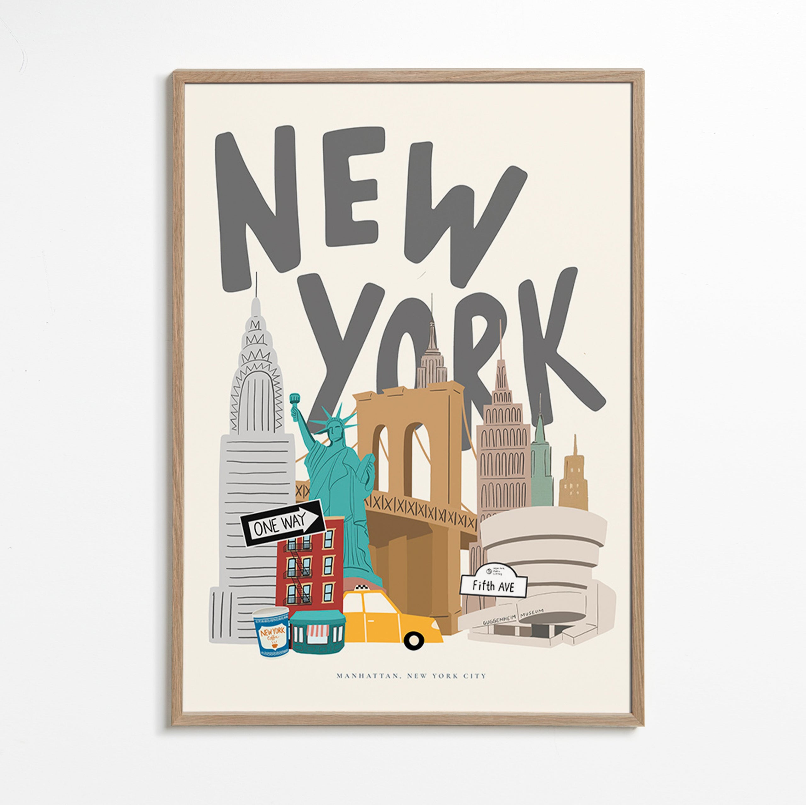 Cestovatelský plakát s ikonami New Yorku