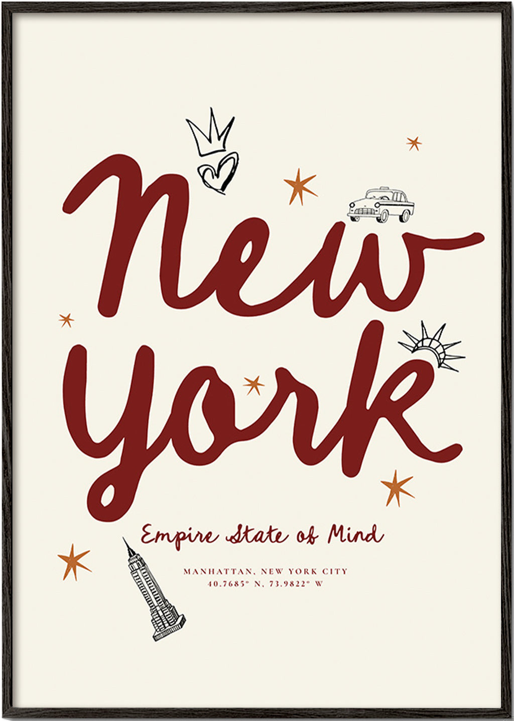 Cestovatelský plakát New York s bordovým letteringem