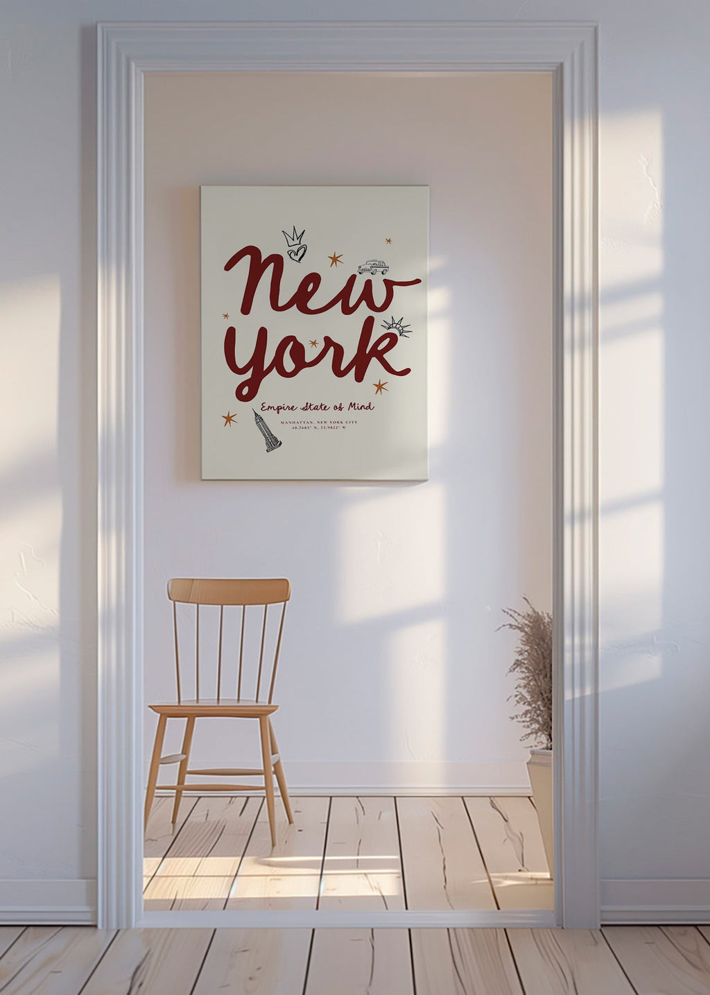 Cestovatelský plakát New York s bordovým letteringem