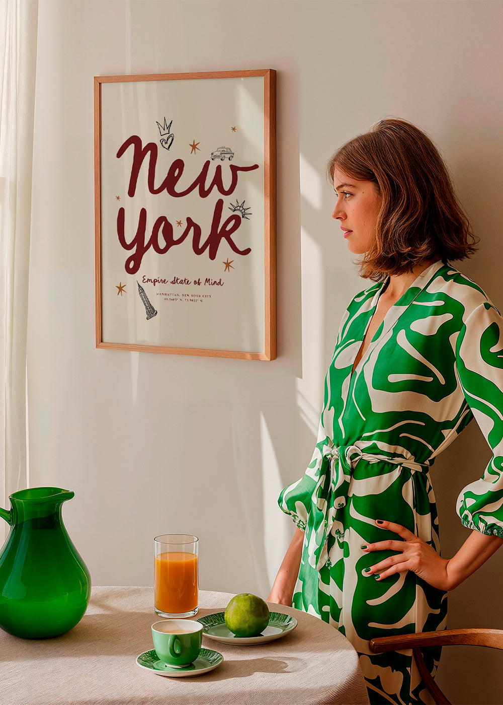 Cestovatelský plakát New York s bordovým letteringem