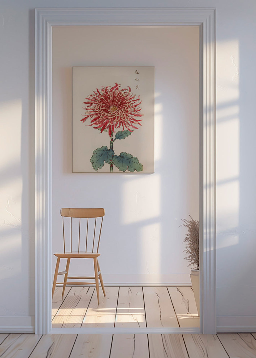 Botanický plakát červená chryzantéma detailní