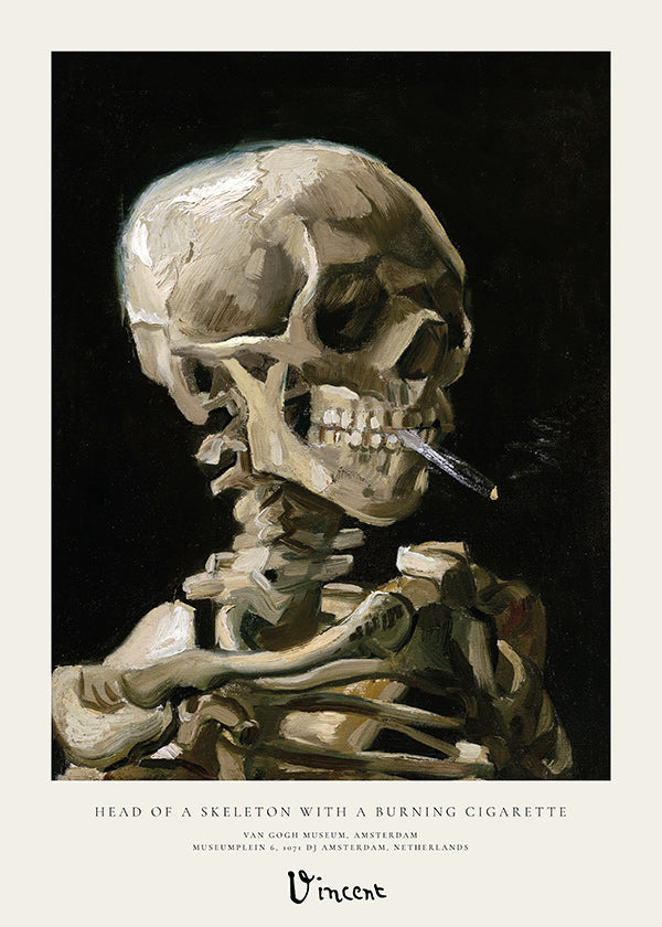 Vintage lebka s hořící cigaretou