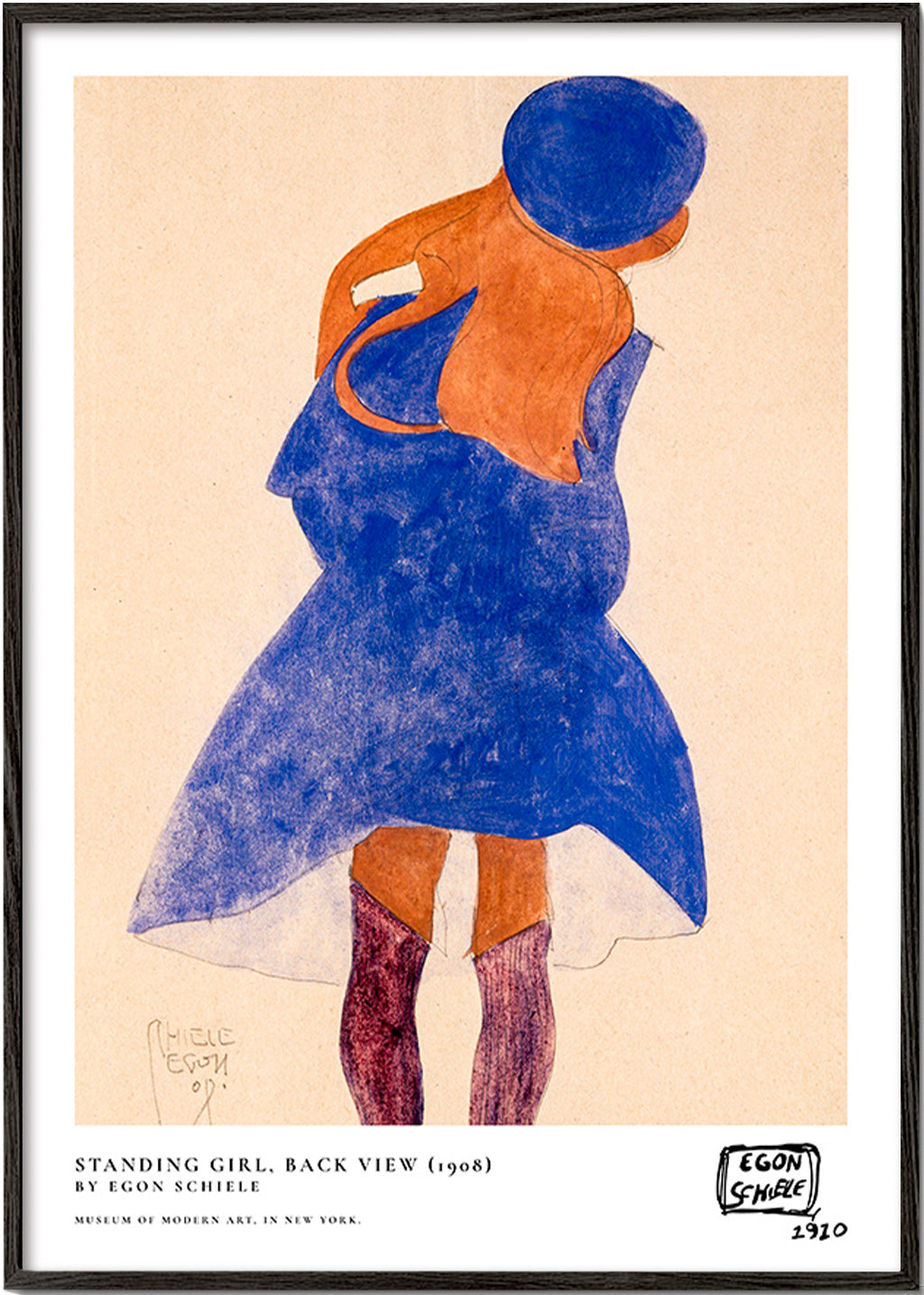 Ilustrace: žena zezadu v modrém