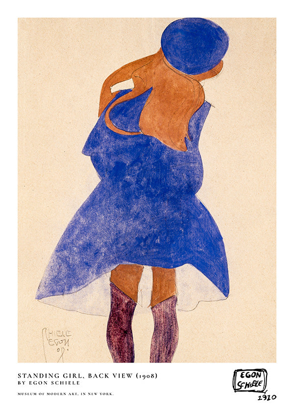 Ilustrace: žena zezadu v modrém