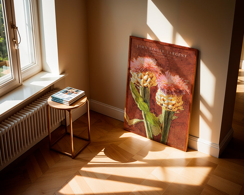 Botanický plakát s růžovými bodláky