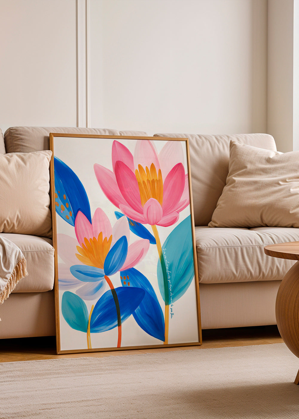 Botanický plakát růžové a modré květy