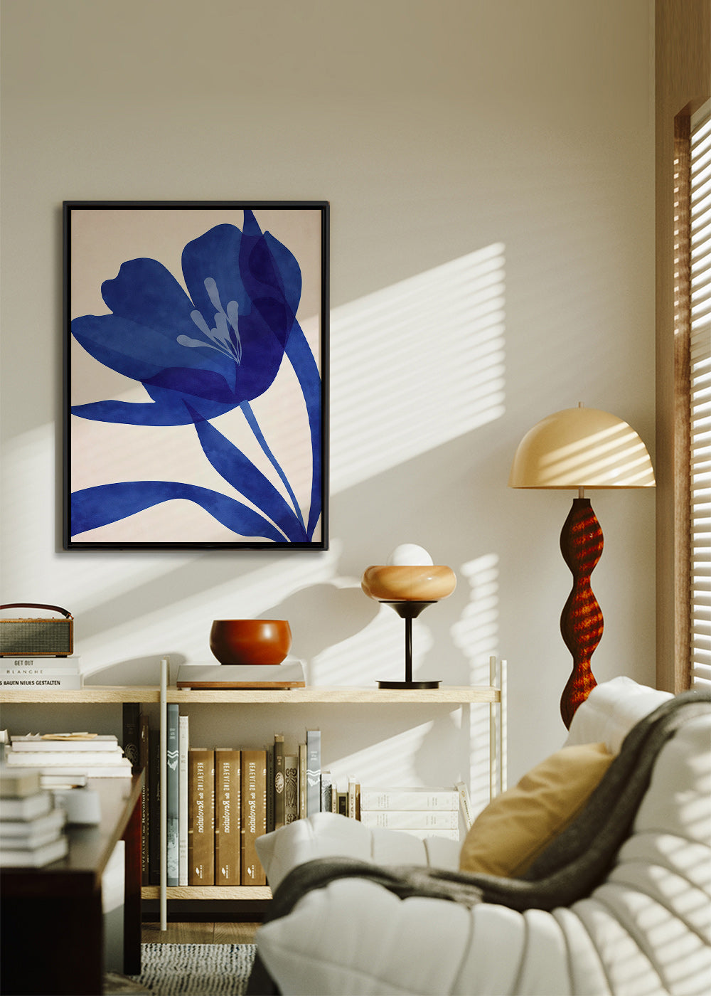 Botanický tisk stylizovaná modrá květina