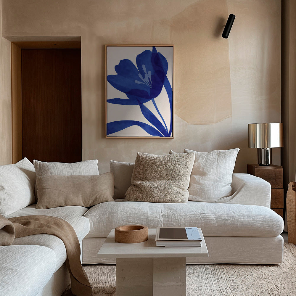Botanický tisk stylizovaná modrá květina