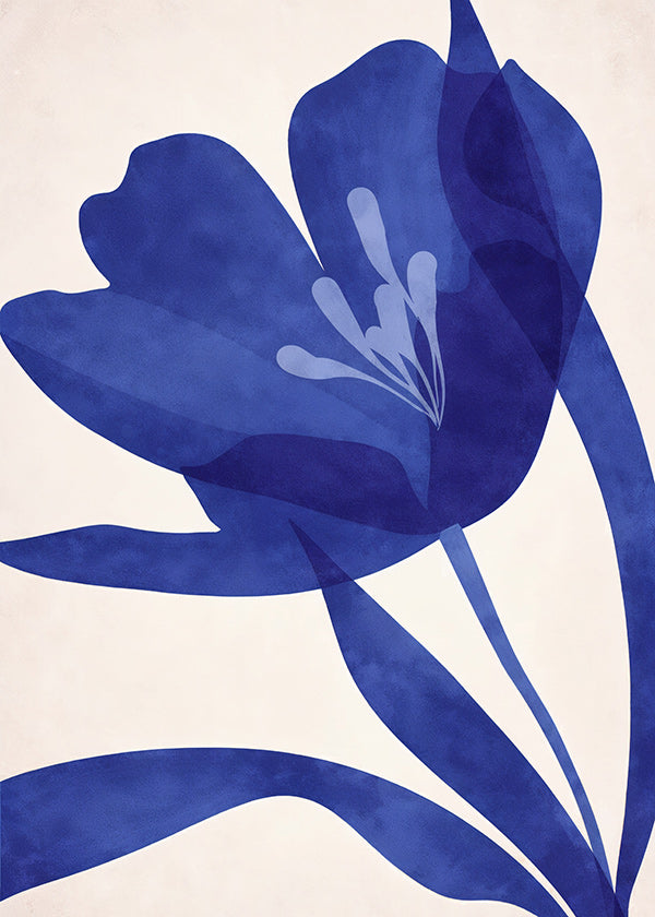 Botanický tisk stylizovaná modrá květina