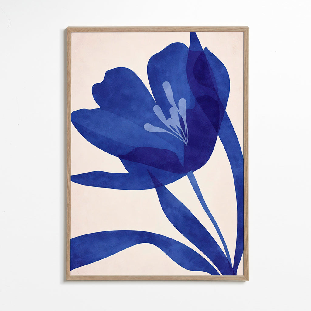 Botanický tisk stylizovaná modrá květina