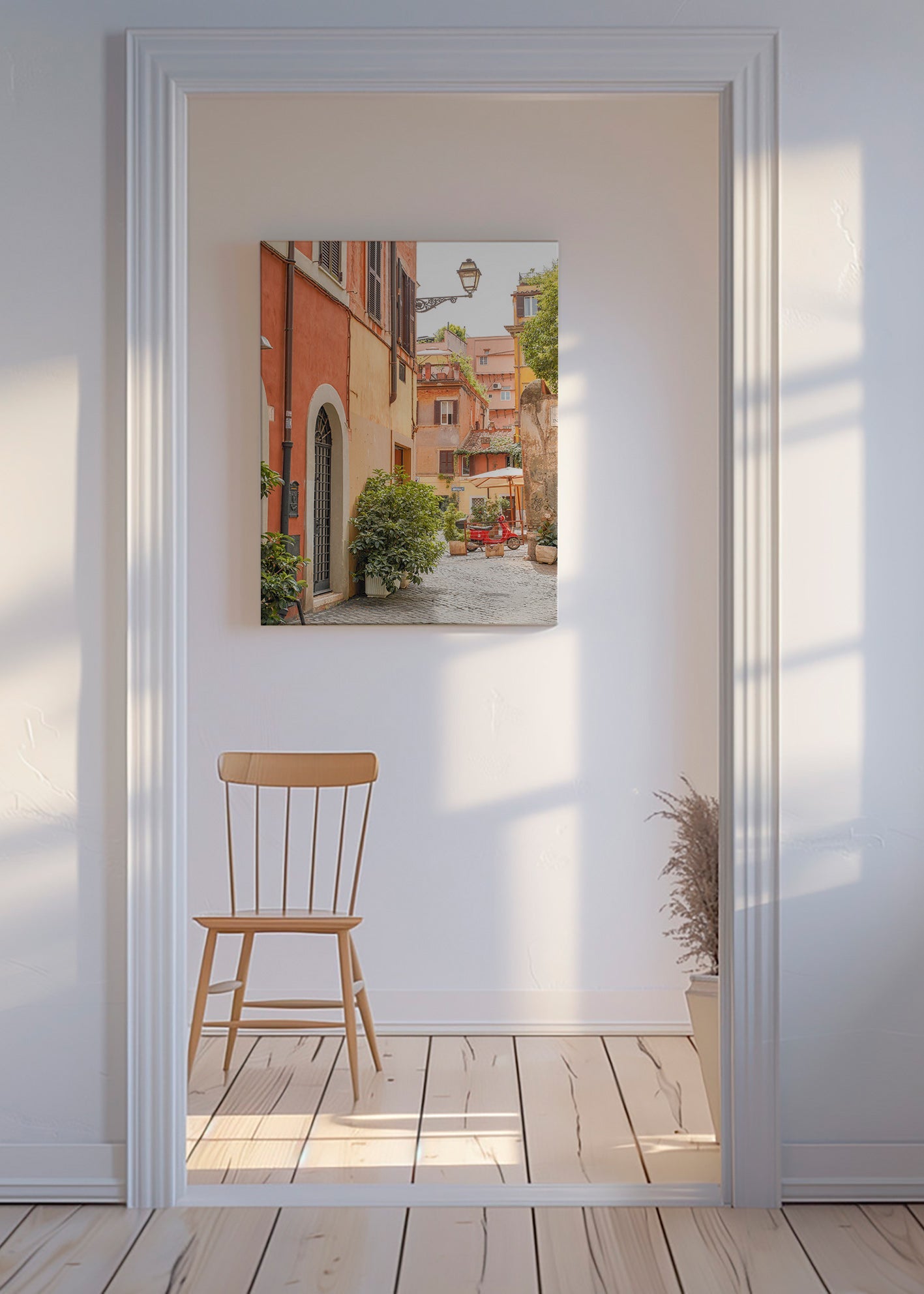 Obraz do kuchyně: ulice Trastevere s červeným skútrem – Canvas