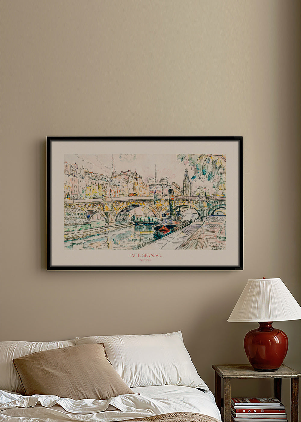 Obraz do města: Pont Neuf s remorkérem v inkoustu a akvarelu – Canvas1