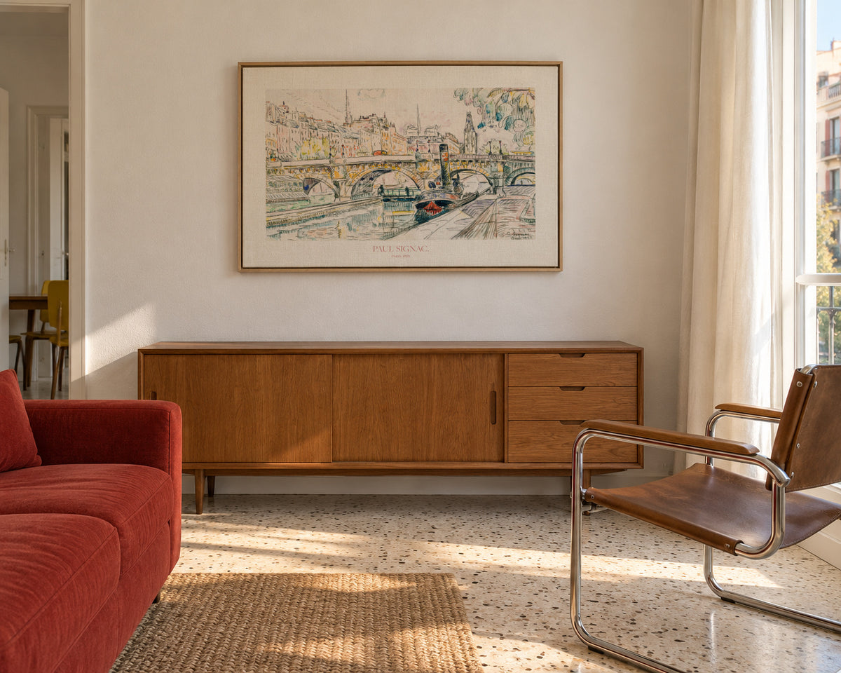 Tugboat At the Pont Neuf - Framed canvas in an interior