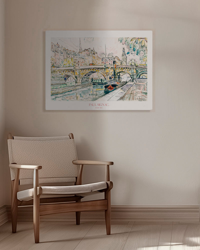 Obraz do města: Pont Neuf s remorkérem v inkoustu a akvarelu – Canvas