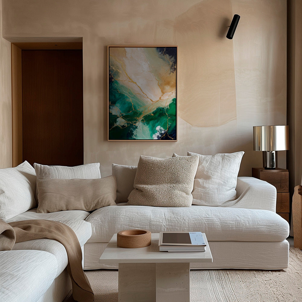 Abstraktní obraz se smaragdovými a zlatými žilami – Canvas1
