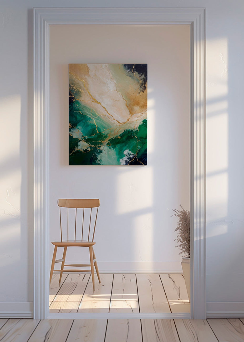 Abstraktní obraz se smaragdovými a zlatými žilami – Canvas