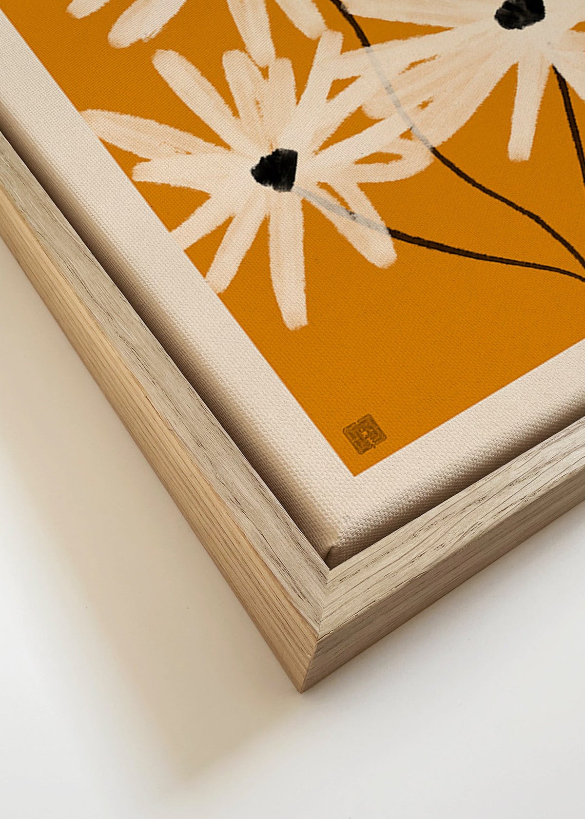 Botanický plakát: sedmikrásky na hořčičném pozadí – Canvas detail