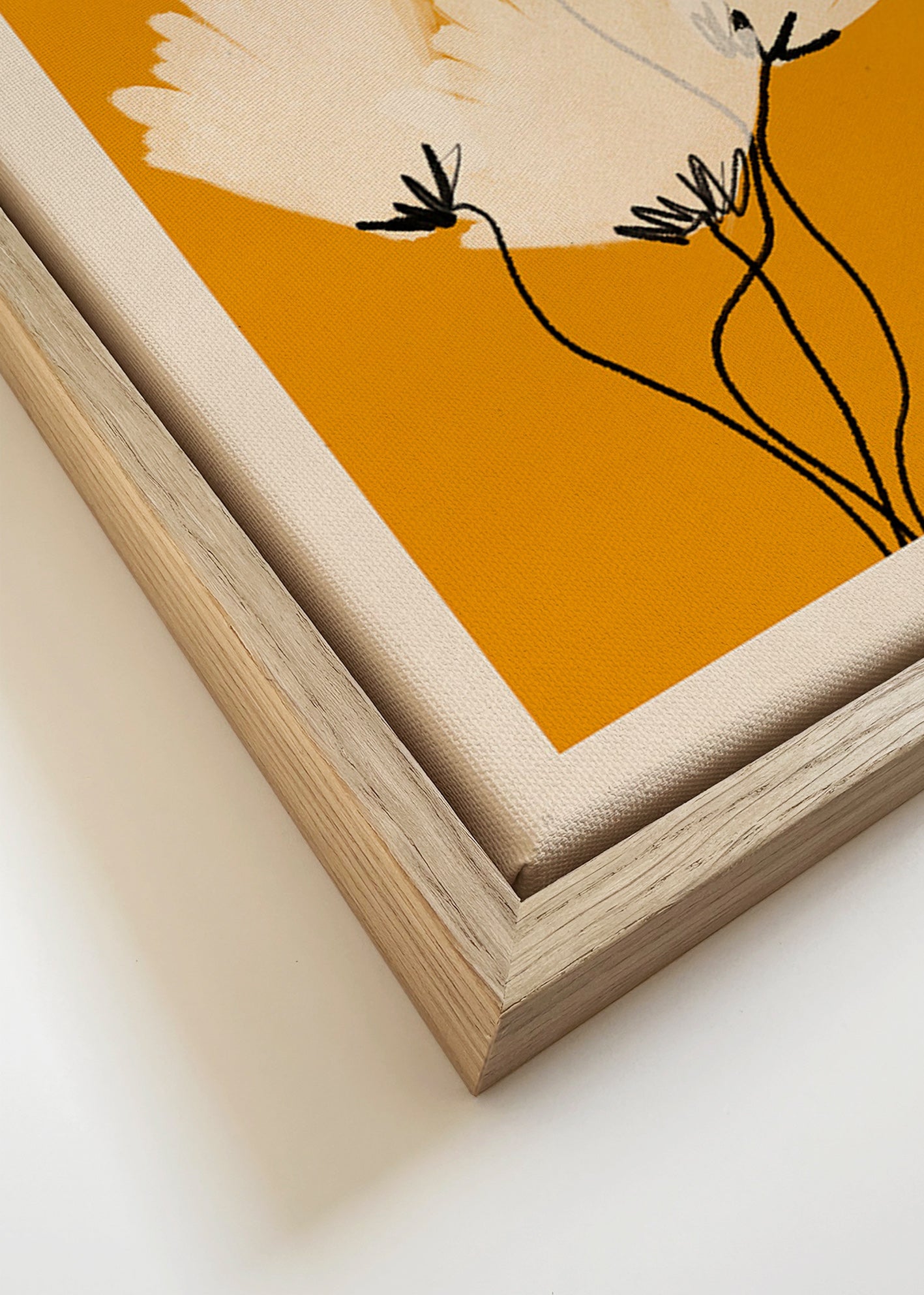 Botanický plakát bílé květy na okru – Canvas detail