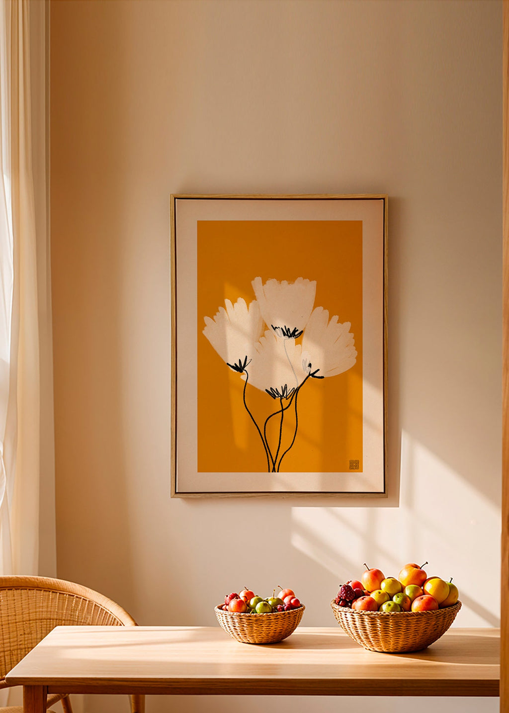 Botanický plakát bílé květy na okru – Canvas1