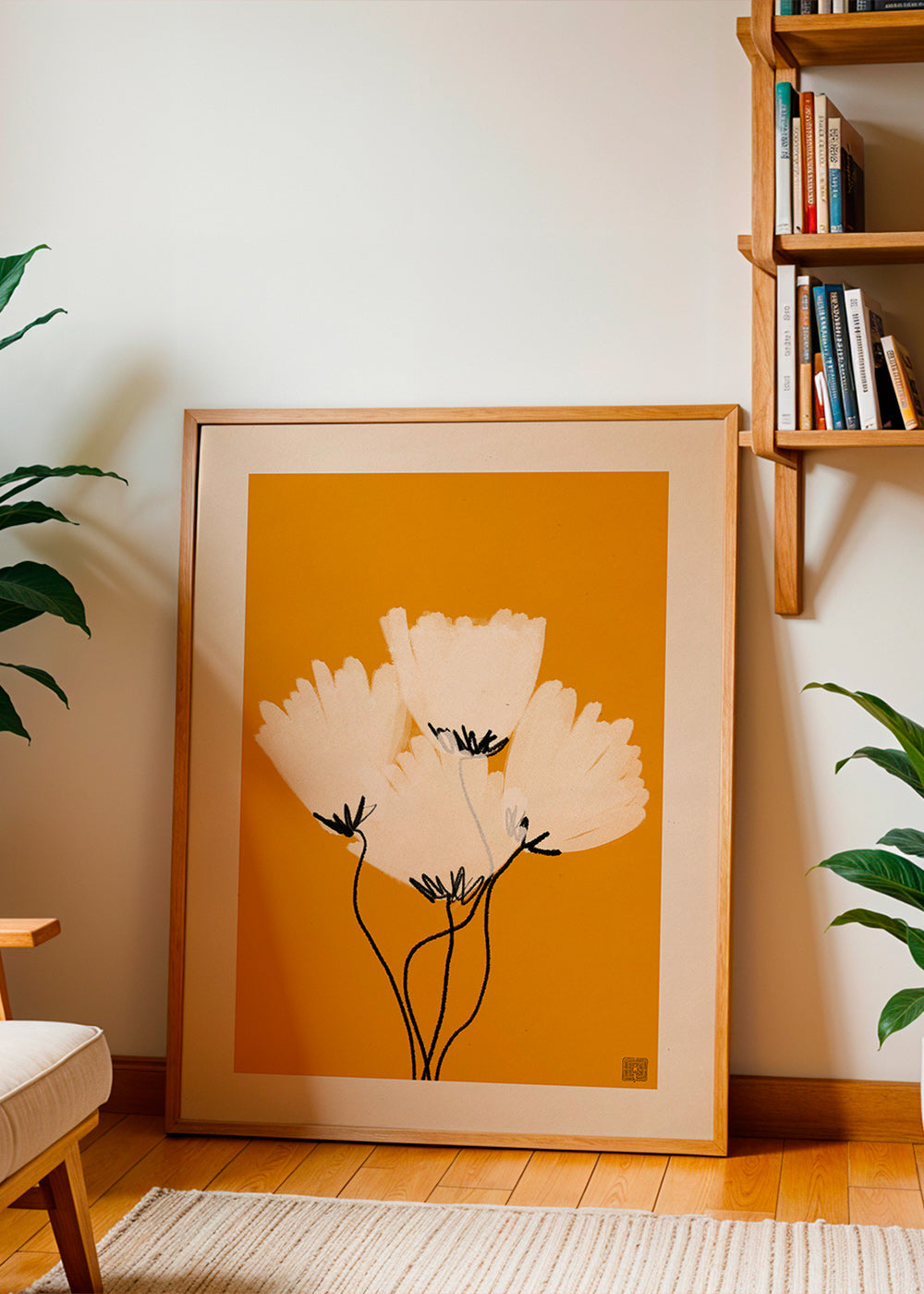 Botanický plakát bílé květy na okru – Product2