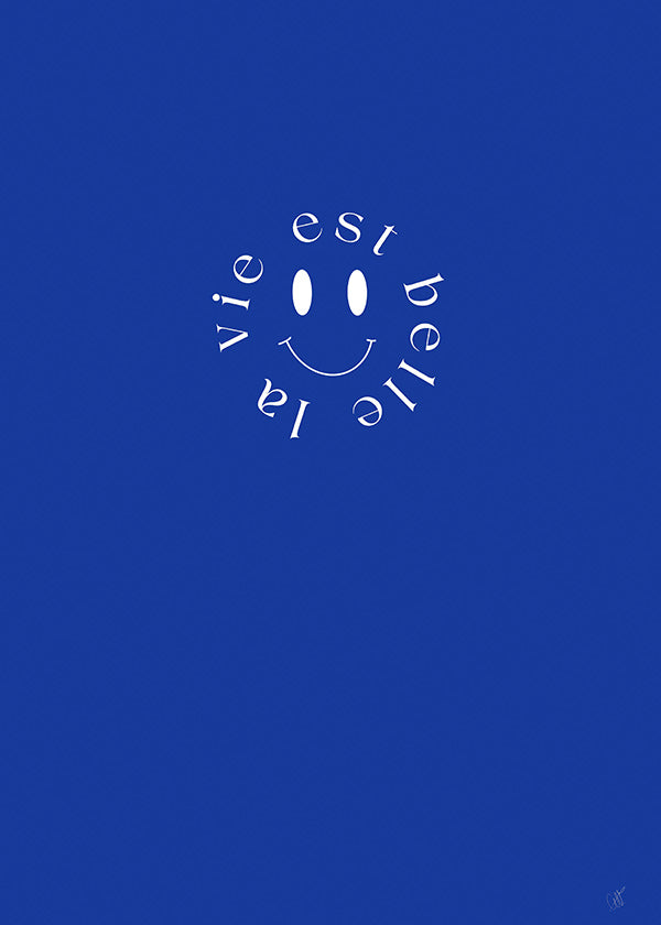Ilustrace úsměv typografická modrá
