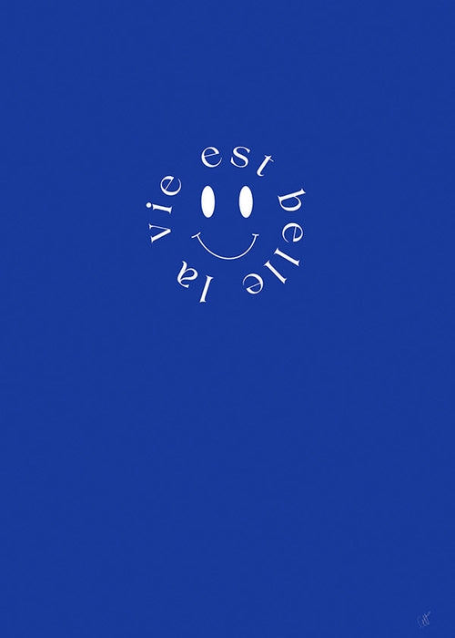 Ilustrace úsměv typografická modrá