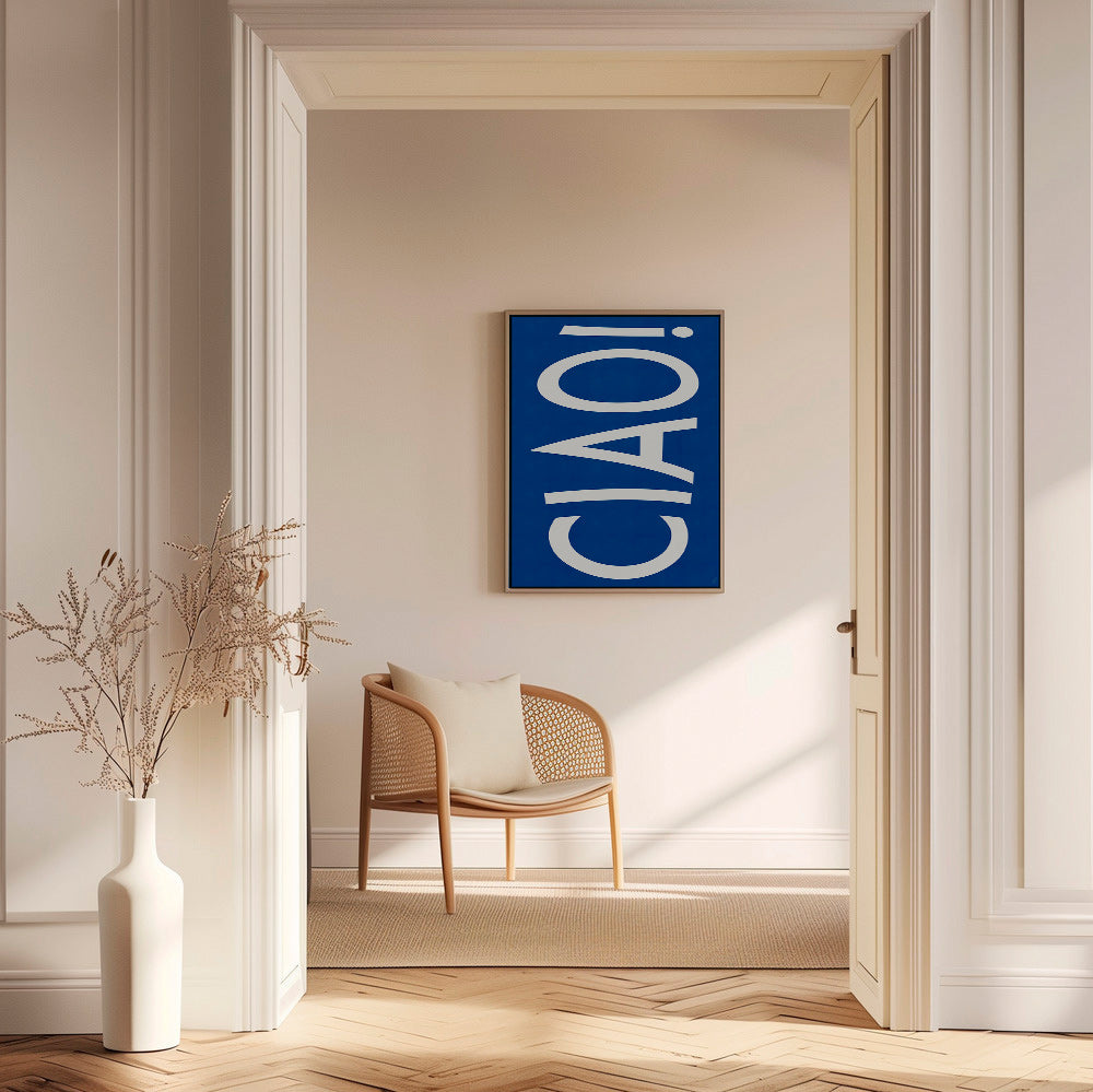 Typografické dílo 'CIAO' v modré – Canvas2