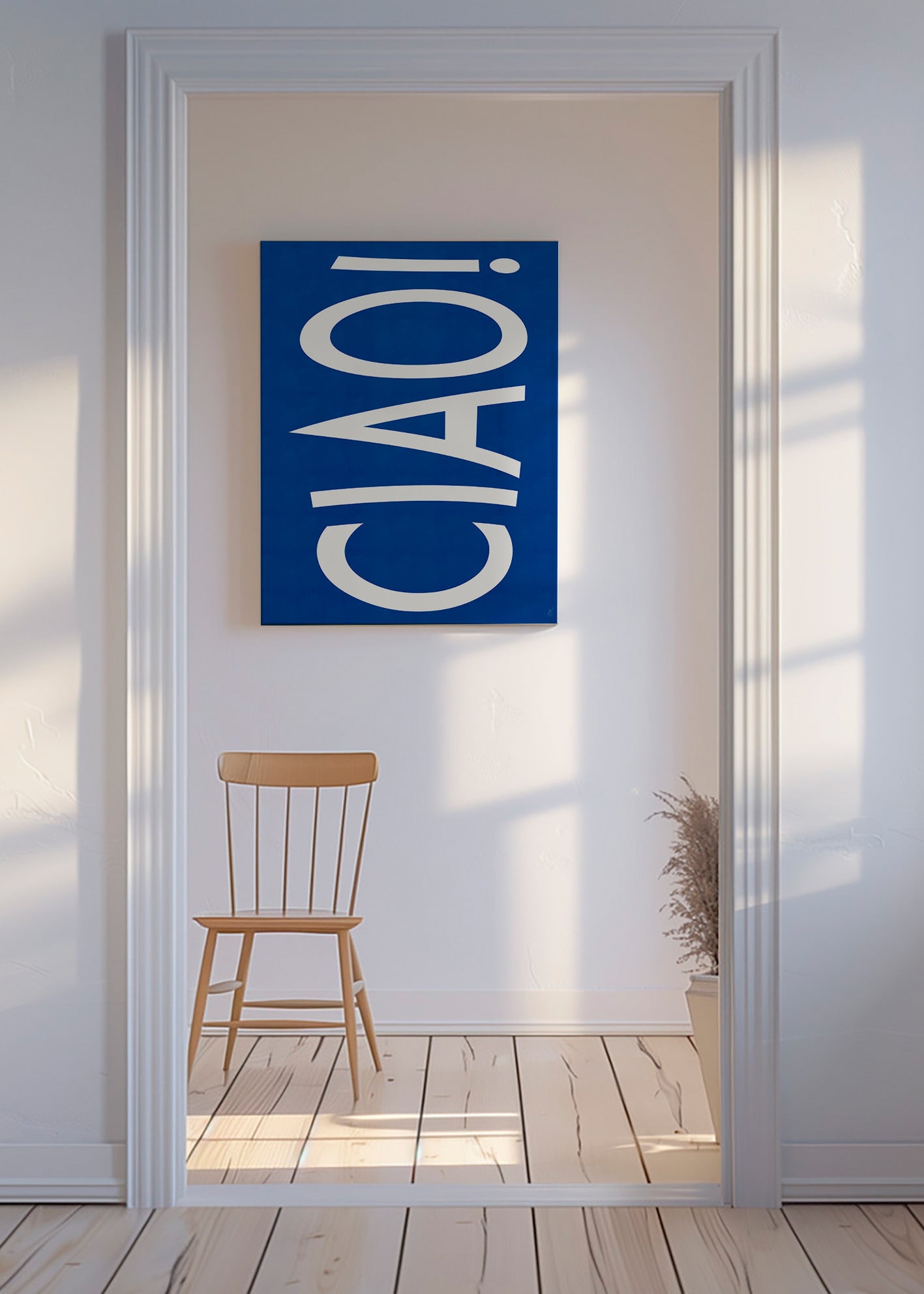 Typografické dílo 'CIAO' v modré – Canvas