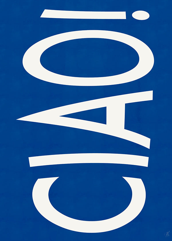 Typografické dílo 'CIAO' v modré