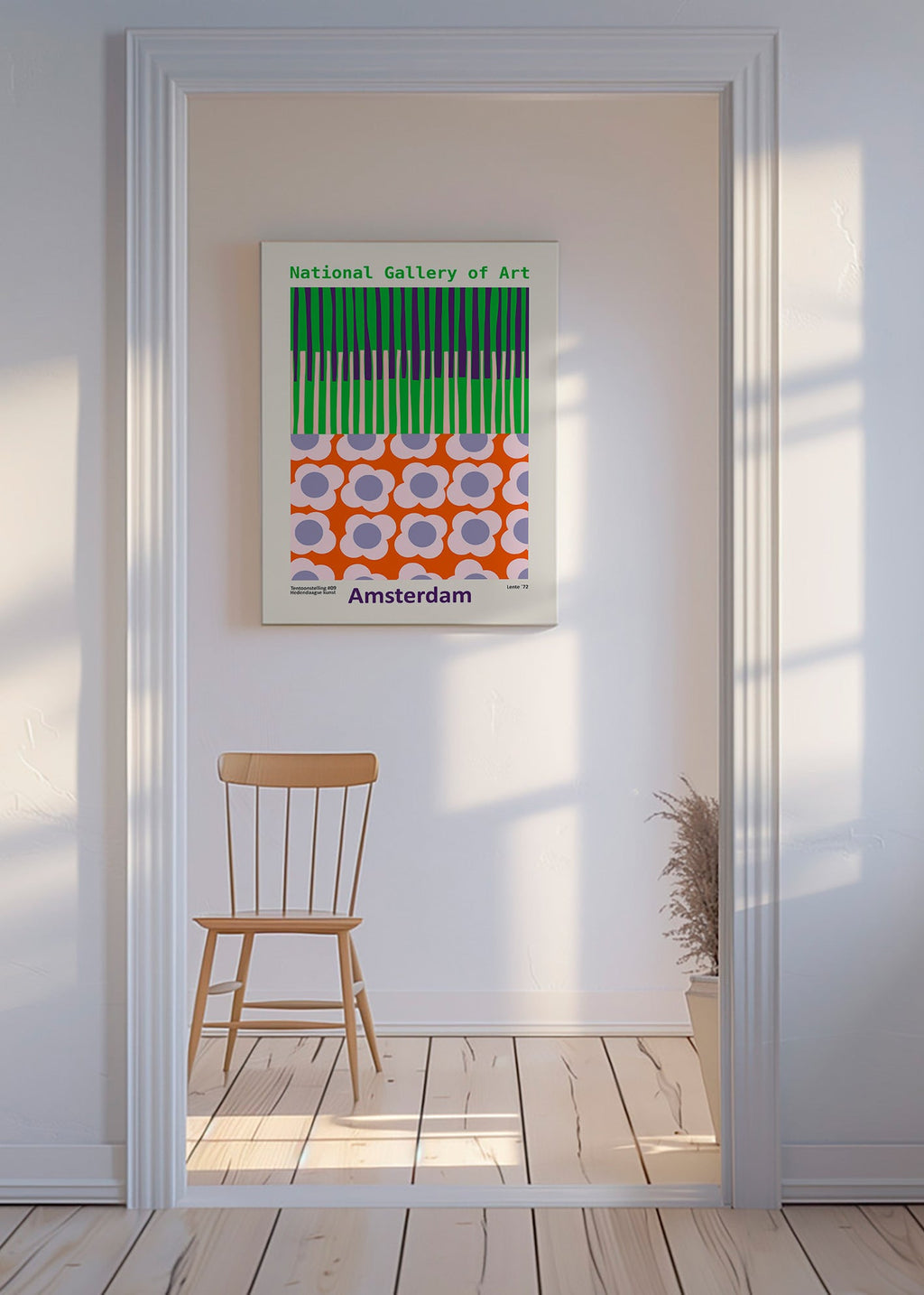 Cestovní plakát Amsterdam s grafickým květinovým vzorem – Canvas