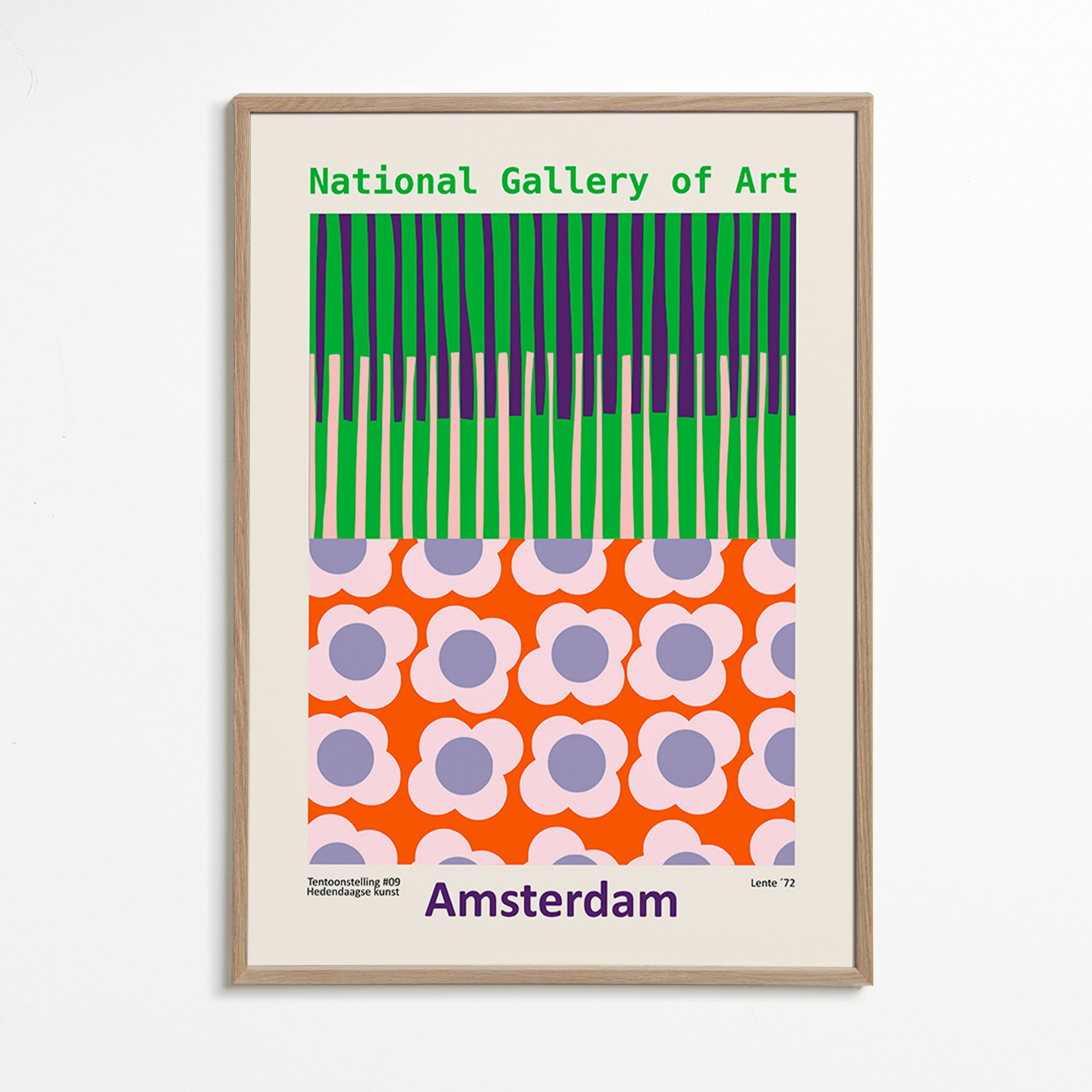 Cestovní plakát Amsterdam s grafickým květinovým vzorem – Oak Frame