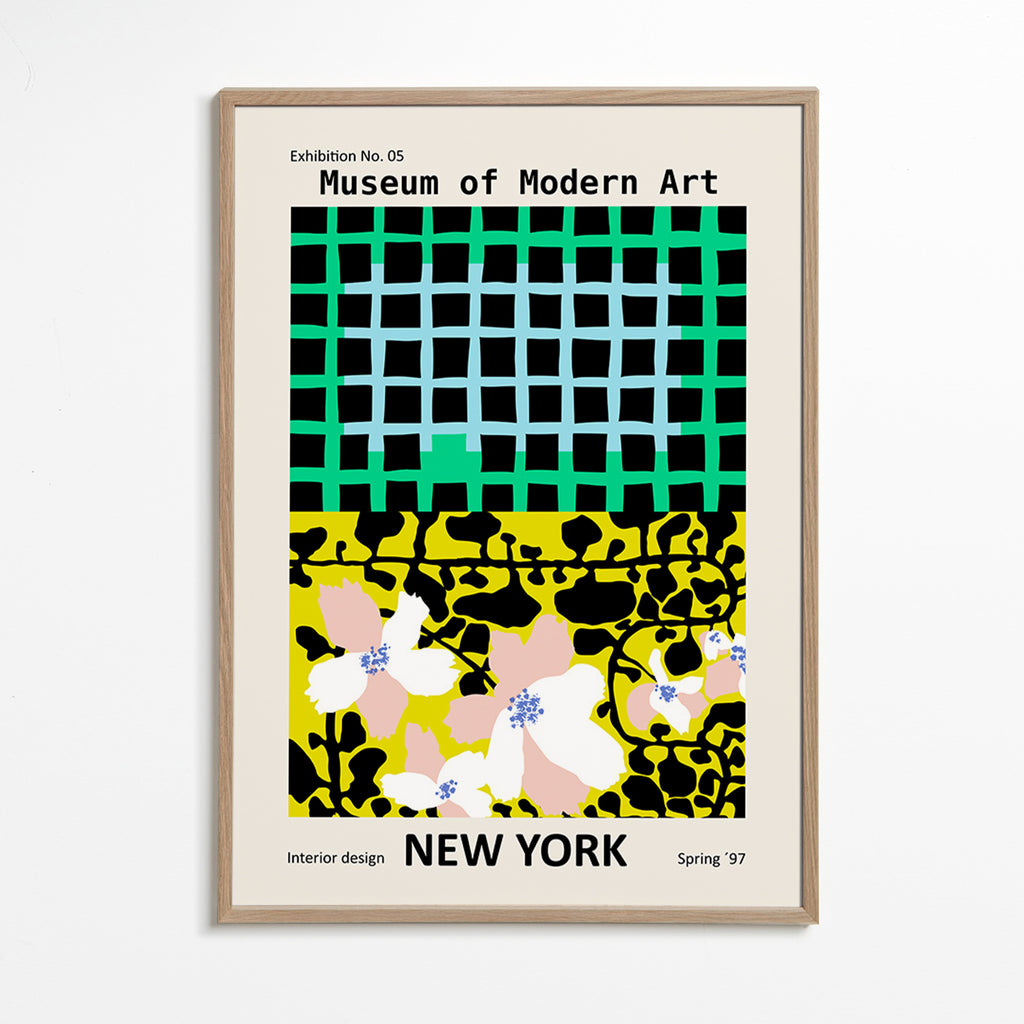 Plakát města: New York typografický s květinovými motivy – Oak Frame