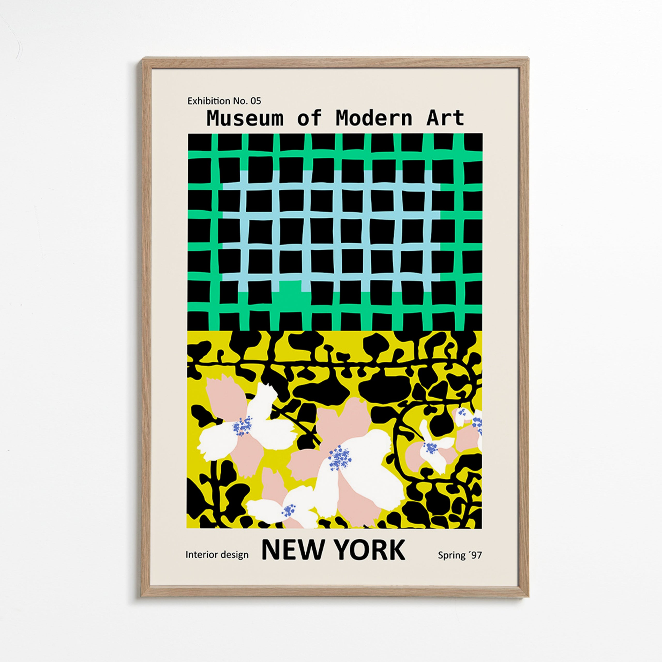 Plakát města: New York typografický s květinovými motivy – Oak Frame
