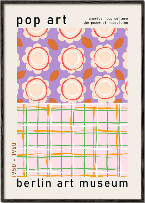 Pop art květinová ilustrace s mřížkou – Black Frame